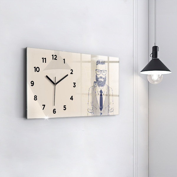 Reloj de cristal horizontal Hombre con barba y pipa