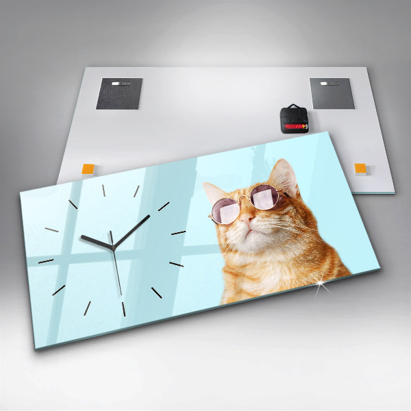 Reloj de cristal horizontal Divertido gato con gafas