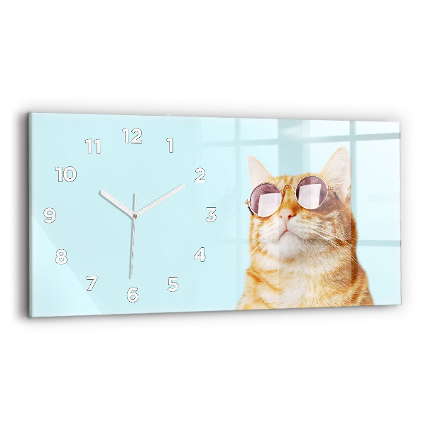 Reloj de cristal horizontal Divertido gato con gafas