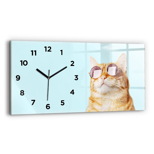 Reloj de cristal horizontal Divertido gato con gafas