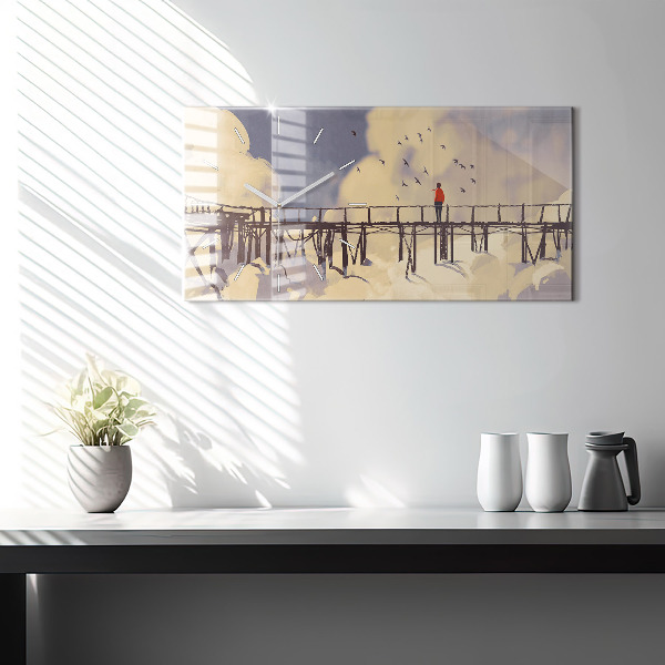 Reloj de cristal horizontal Hombre en un viejo puente