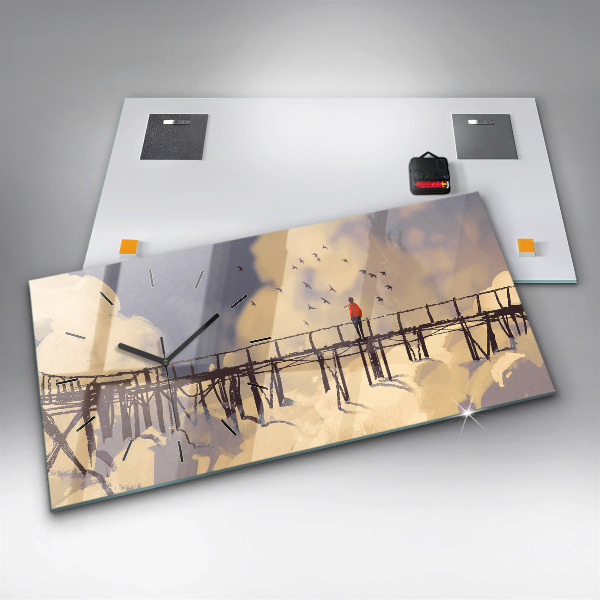 Reloj de cristal horizontal Hombre en un viejo puente