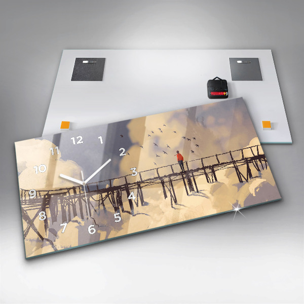 Reloj de cristal horizontal Hombre en un viejo puente