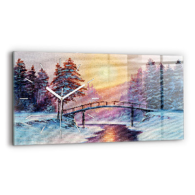 Reloj de cristal horizontal Árbol de Navidad y puente