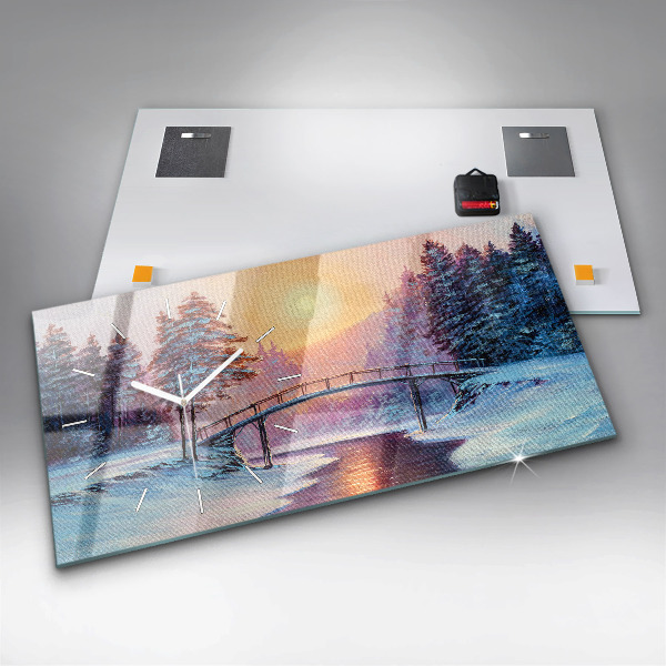 Reloj de cristal horizontal Árbol de Navidad y puente