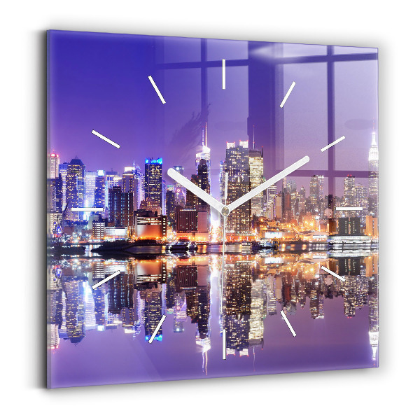 Reloj de pared cuadrado Nueva York de noche