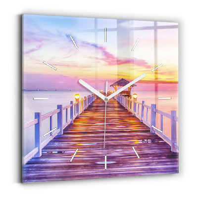 Reloj de pared cuadrado Puente en el puerto al atardecer
