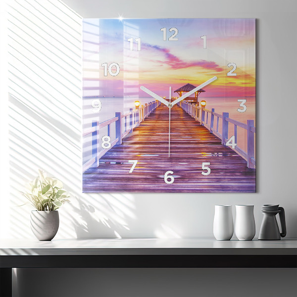 Reloj de pared cuadrado Puente en el puerto al atardecer