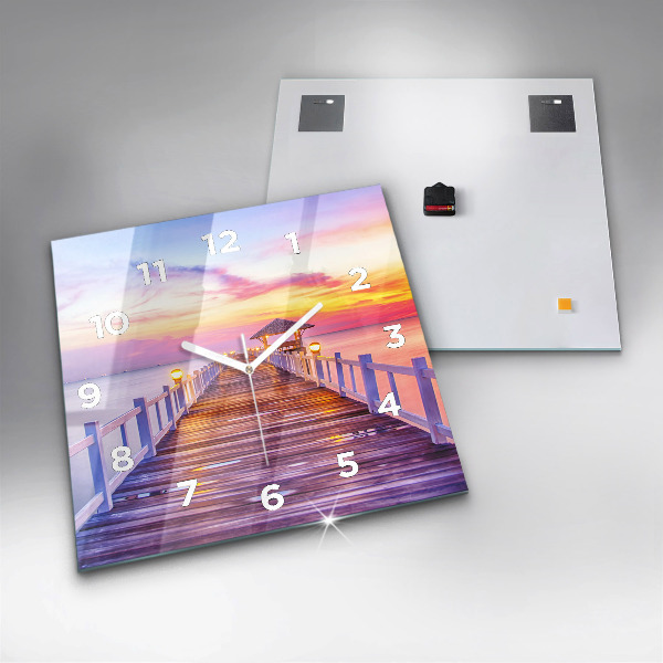 Reloj de pared cuadrado Puente en el puerto al atardecer