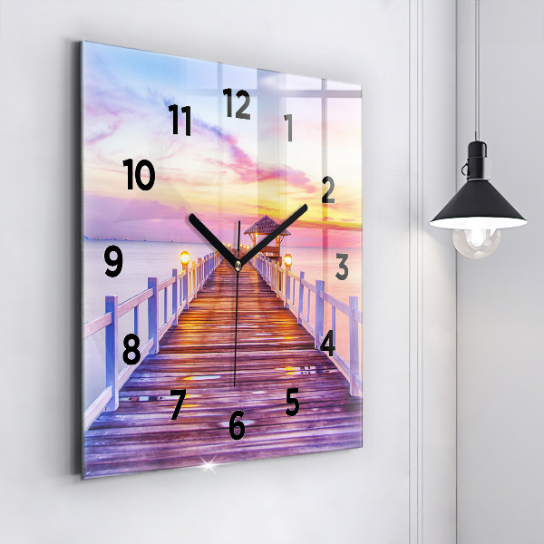 Reloj de pared cuadrado Puente en el puerto al atardecer