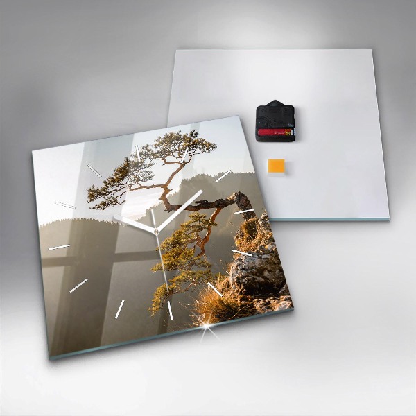 Reloj de pared cuadrado Árbol en la montaña
