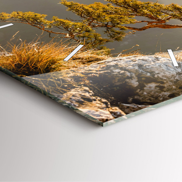 Reloj de pared cuadrado Árbol en la montaña