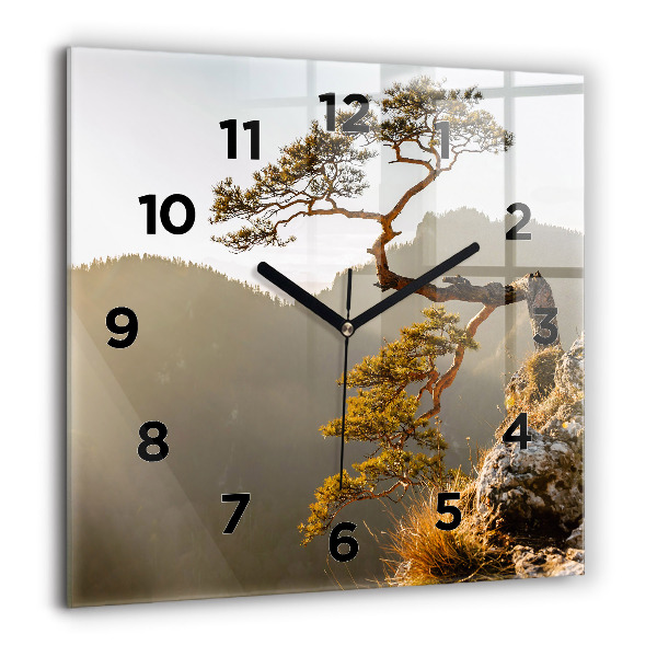 Reloj de pared cuadrado Árbol en la montaña