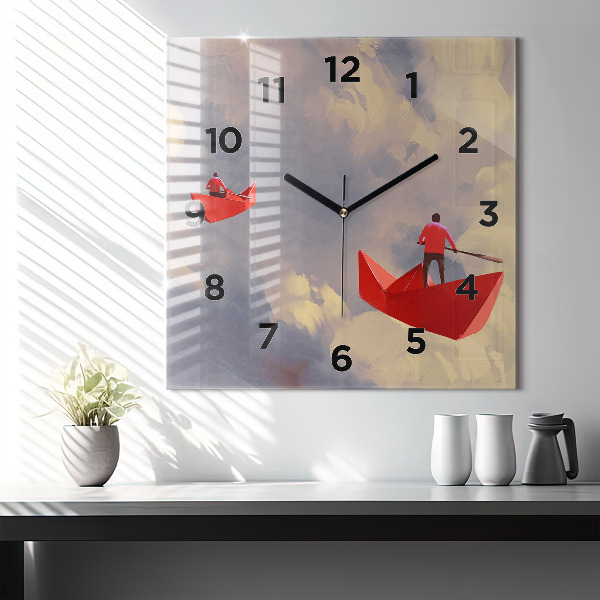 Reloj de pared cuadrado Barcos de papel