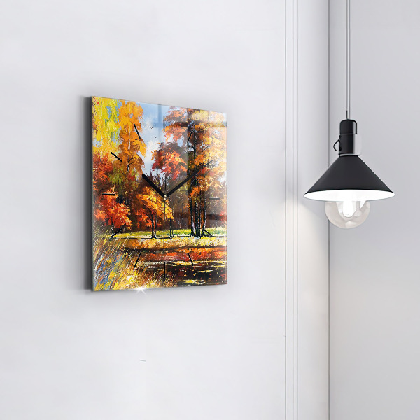 Reloj cuadrado Paisaje otoñal con río