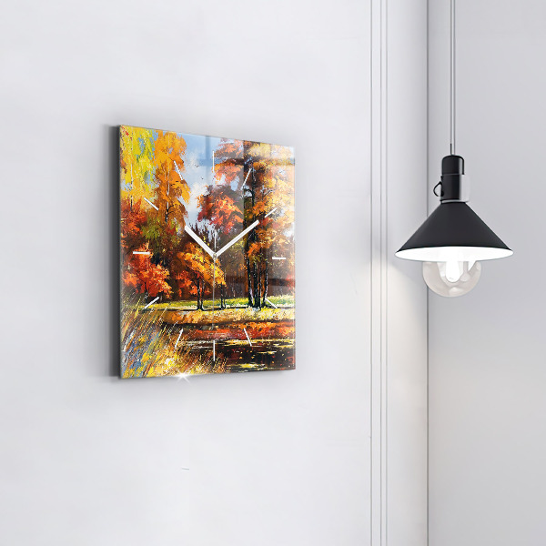 Reloj cuadrado Paisaje otoñal con río