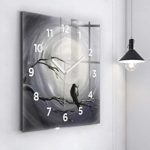 Reloj de pared cuadrado Cuervo a la luz de la luna