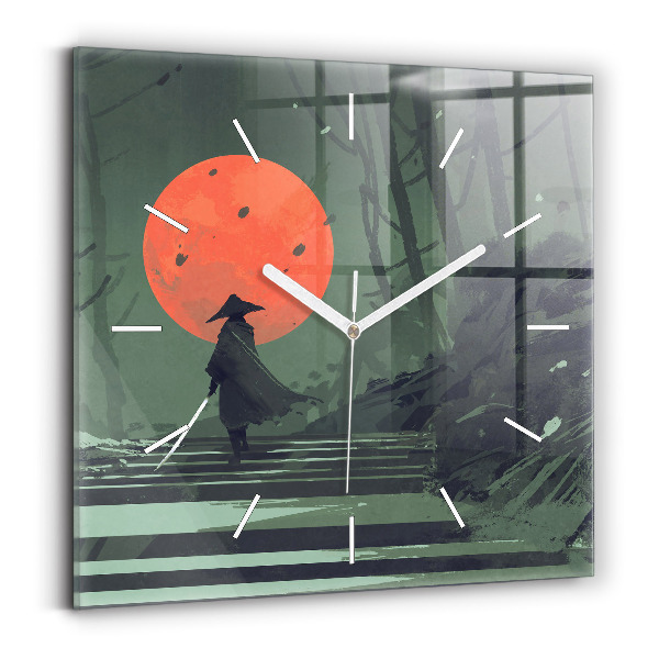 Reloj de pared cuadrado Samurai en el bosque