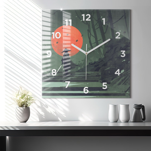 Reloj de pared cuadrado Samurai en el bosque