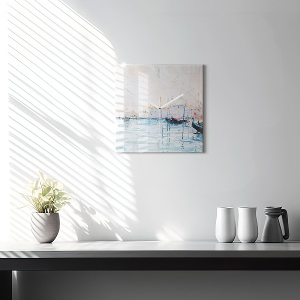 Reloj de pared cuadrado Pintura al óleo yate mar