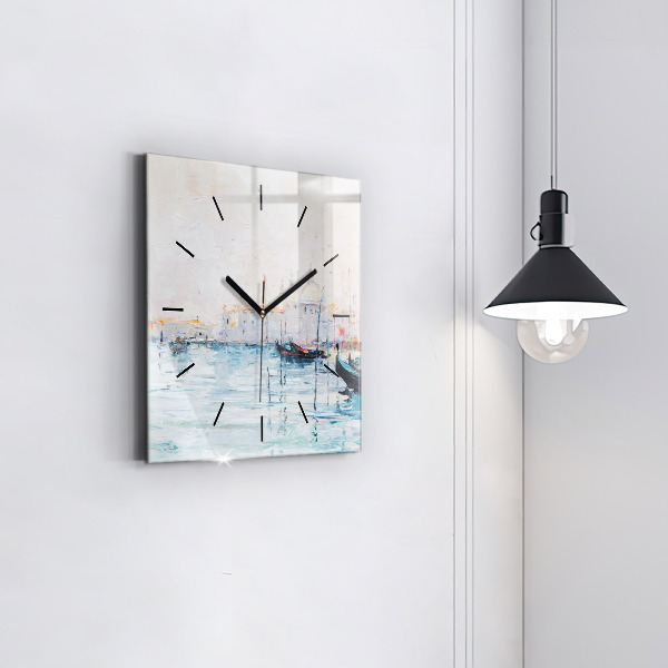 Reloj de pared cuadrado Pintura al óleo yate mar