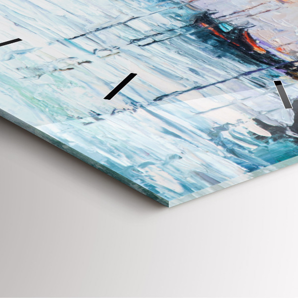 Reloj de pared cuadrado Pintura al óleo yate mar