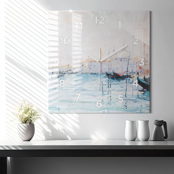 Reloj de pared cuadrado Pintura al óleo yate mar