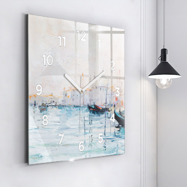 Reloj de pared cuadrado Pintura al óleo yate mar