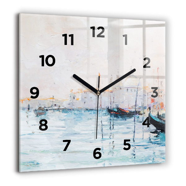 Reloj de pared cuadrado Pintura al óleo yate mar