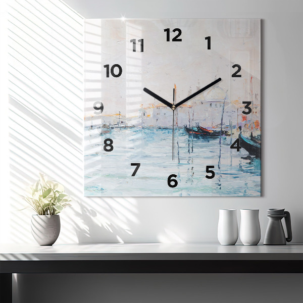 Reloj de pared cuadrado Pintura al óleo yate mar