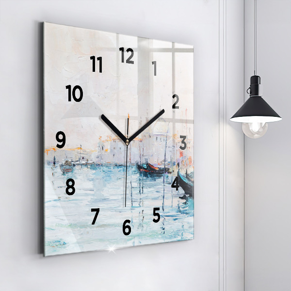 Reloj de pared cuadrado Pintura al óleo yate mar