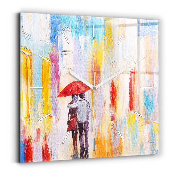 Reloj cuadrado Pareja bajo la lluvia