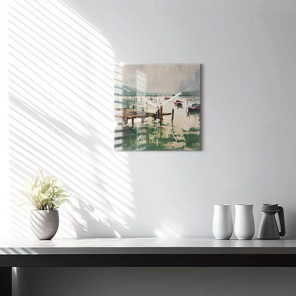 Reloj cuadrado Barcos de pesca en el puerto