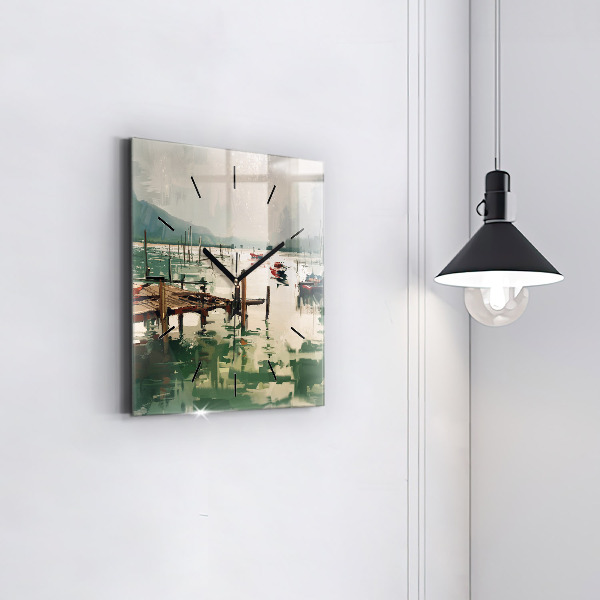 Reloj cuadrado Barcos de pesca en el puerto