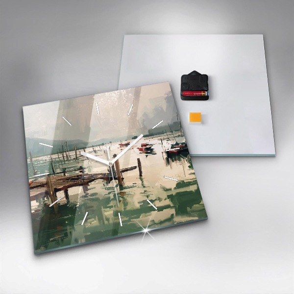 Reloj cuadrado Barcos de pesca en el puerto