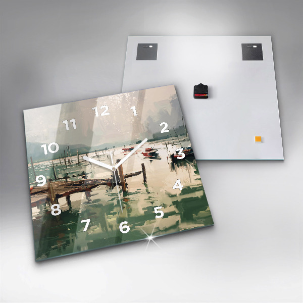 Reloj cuadrado Barcos de pesca en el puerto