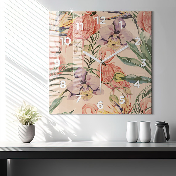 Reloj cuadrado Hojas de palmera tropical