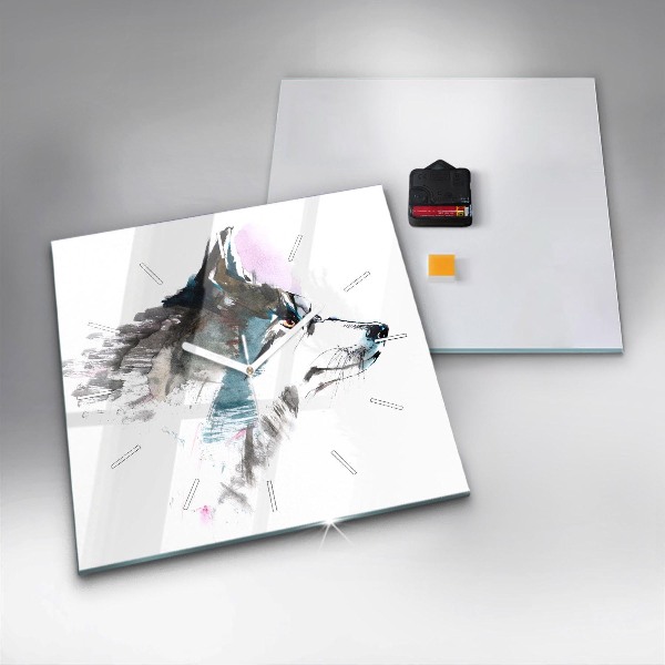 Reloj de pared cuadrado Perfil de un lobo pintado