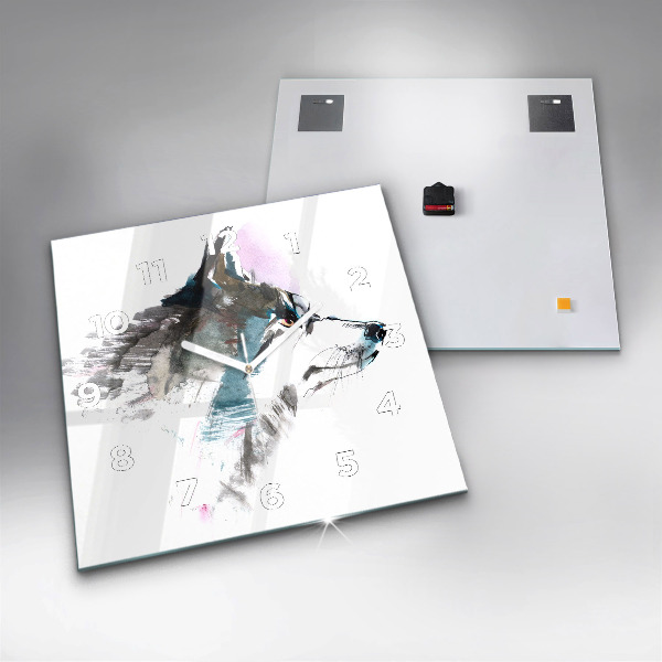 Reloj de pared cuadrado Perfil de un lobo pintado
