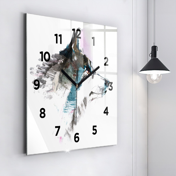 Reloj de pared cuadrado Perfil de un lobo pintado