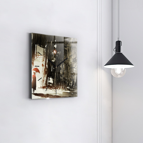 Reloj cuadrado Mujer en una noche lluviosa