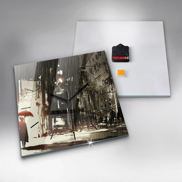 Reloj cuadrado Mujer en una noche lluviosa