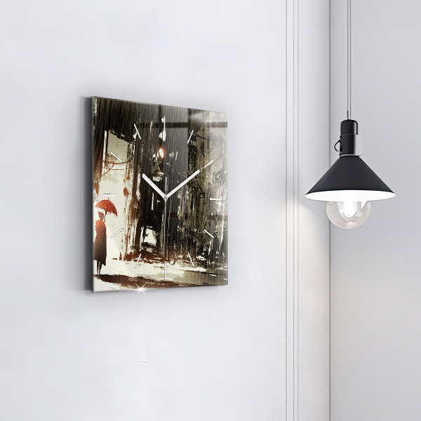 Reloj cuadrado Mujer en una noche lluviosa