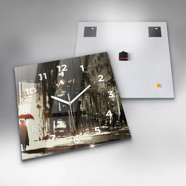 Reloj cuadrado Mujer en una noche lluviosa