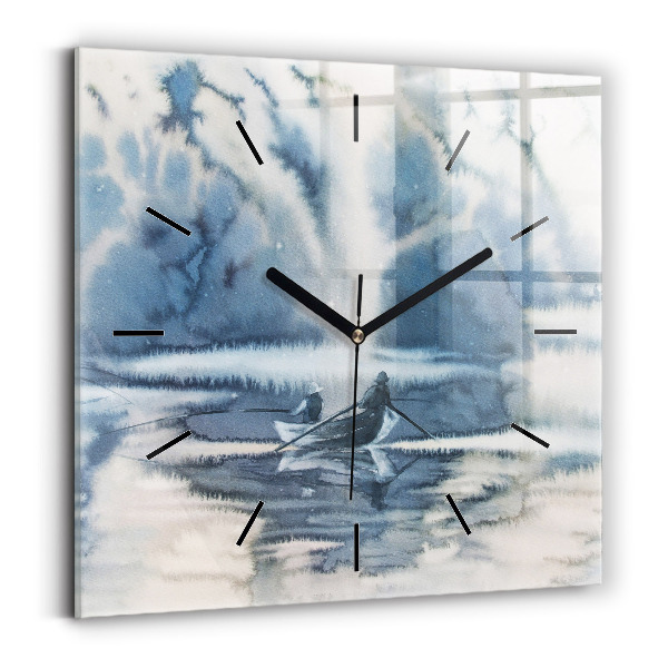 Reloj de pared cuadrado Lago de invierno Barco