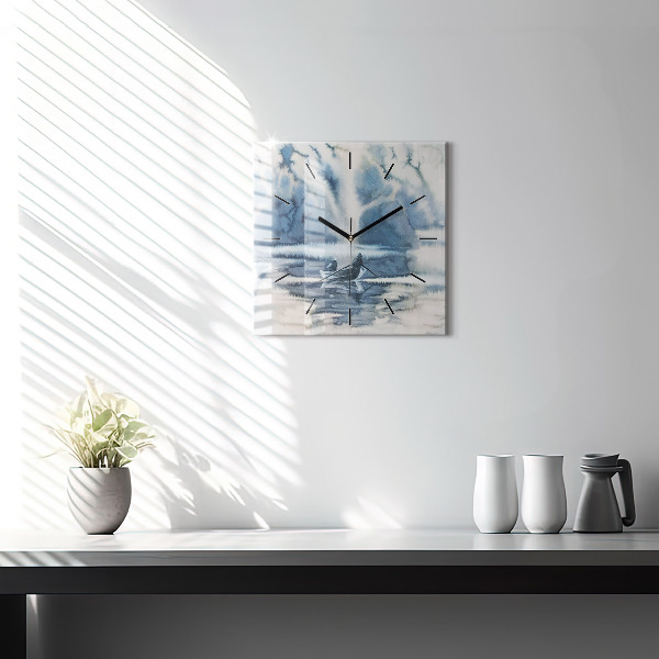 Reloj de pared cuadrado Lago de invierno Barco