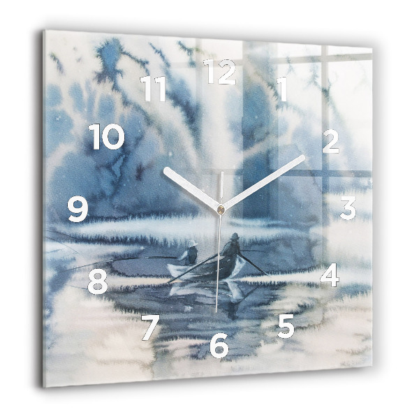 Reloj de pared cuadrado Lago de invierno Barco