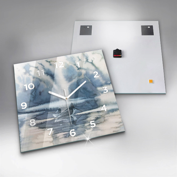 Reloj de pared cuadrado Lago de invierno Barco