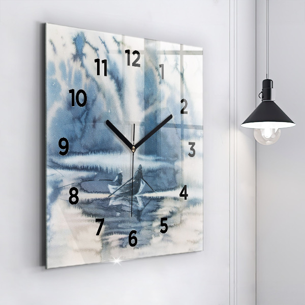 Reloj de pared cuadrado Lago de invierno Barco