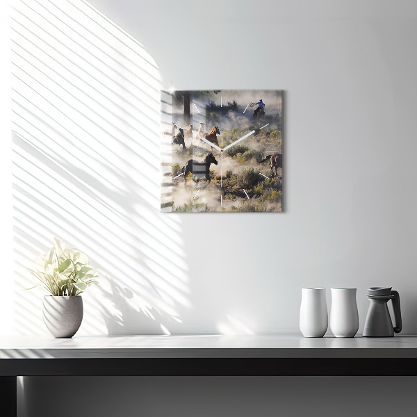 Reloj de pared cuadrado Manada de caballos a toda velocidad